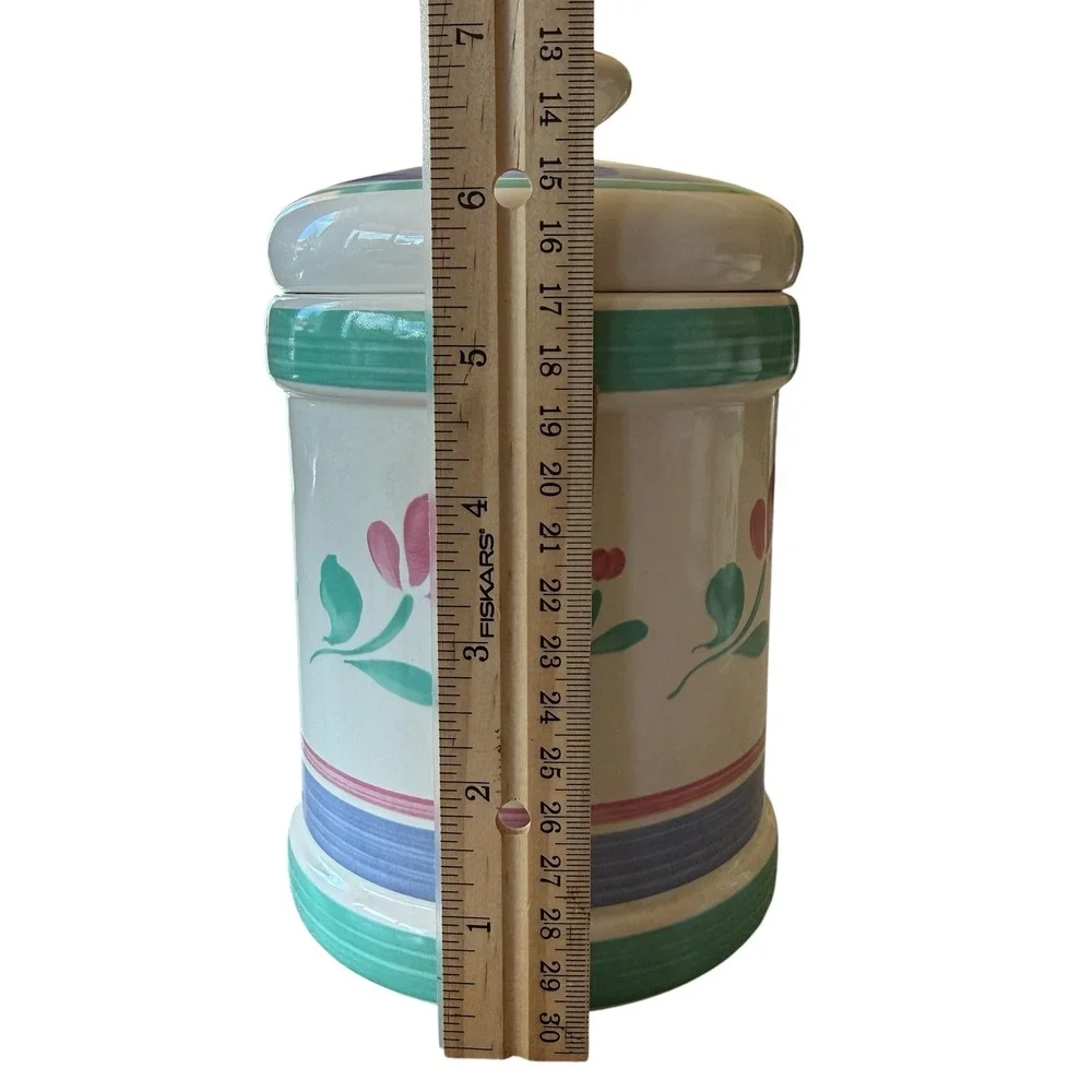 Vintage Japan Ceramic Kitchen Canister Pink Blue Green Floral Hand Painted 7